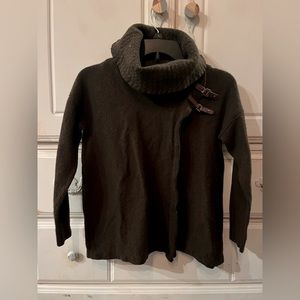 Ellen Tracy Buckle Extra Fine Merino Wool Cowl Neck Wrap Sweater, Size L